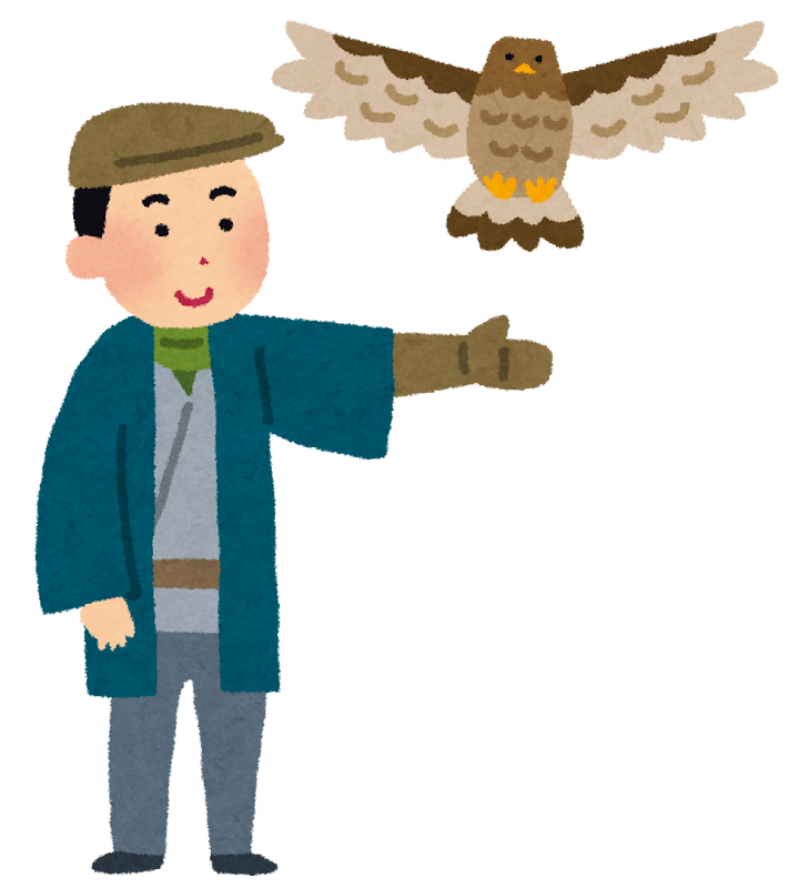 触り方に注意をする（鷹を手に乗せるイラスト）
